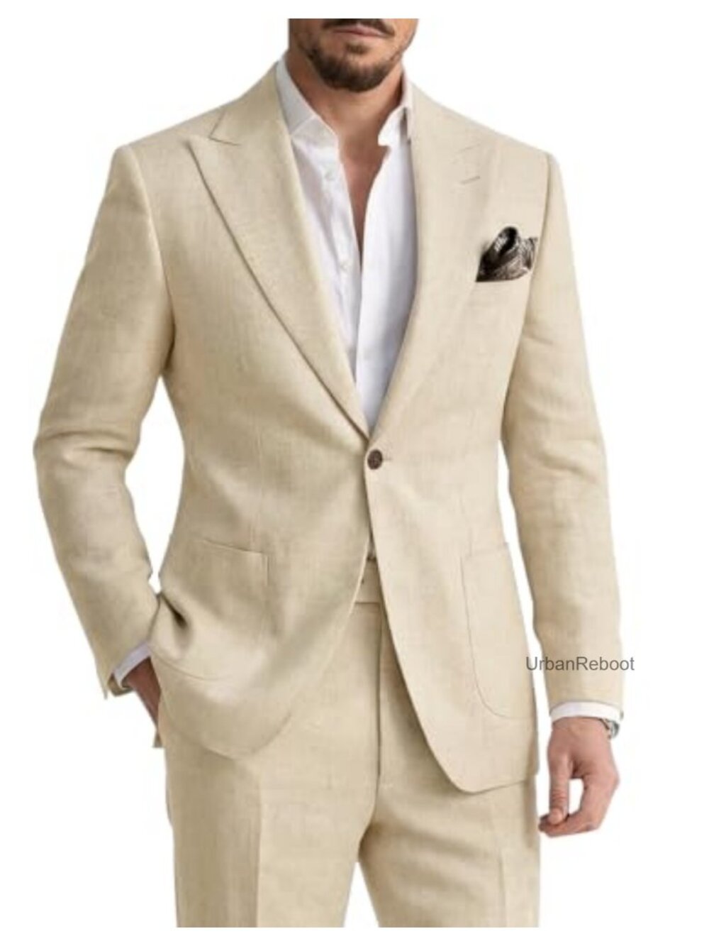 Men's 2 Piece Linen Suit Set Lightweight Wedding Tuxedo Business